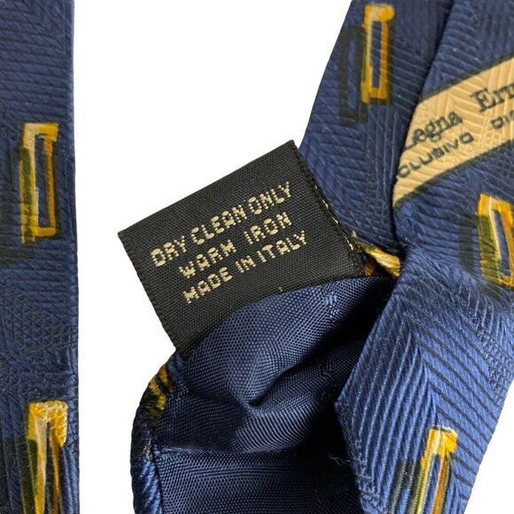 Ermenegildo Zegna Mens Navy and Gold Geometric Silk Designer Necktie Italy - Picture 6 of 6